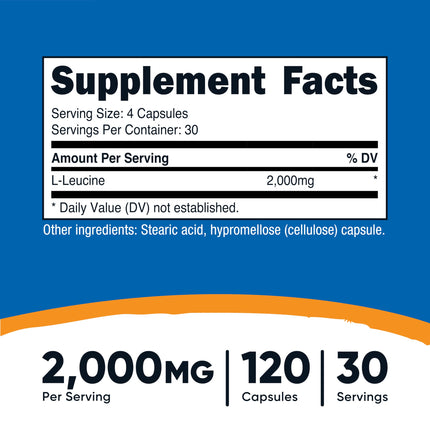Nutricost L-Leucine 2,000mg – 120 Vegetarian Capsules (Pack of 2)