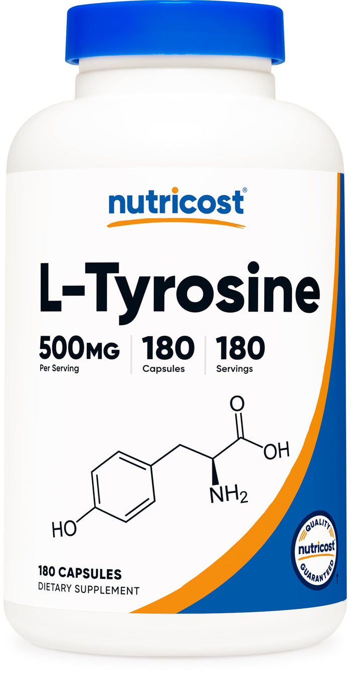 Nutricost L-Tyrosine 500mg, 180 Capsules - Gluten Free & Non-GMO