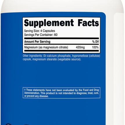 Nutricost Magnesium Citrate 420mg - 240 Veggie Capsules | 60 Servings