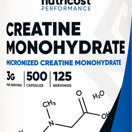 Nutricost Micronized Creatine Monohydrate 750mg Capsule | 125 Servings, 500 Capsules