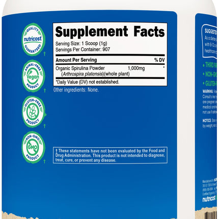 Nutricost Organic Spirulina Powder 2 LB - Pure, Certified Organic Spirulina