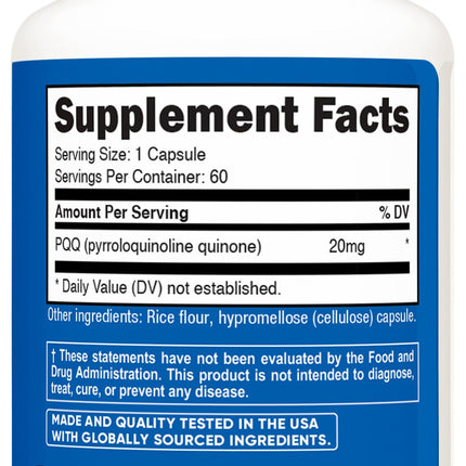 Nutricost PQQ 20mg - 60 Veg Capsules (Pack of 2) - Vegetarian, Non-GMO, Gluten Free