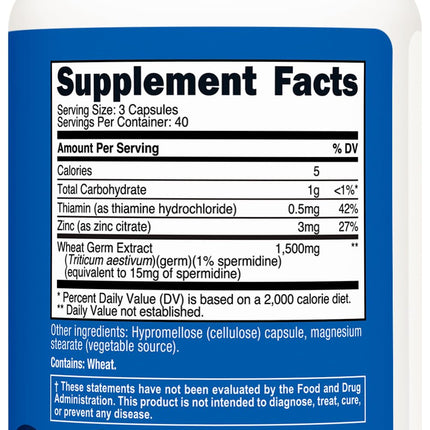 Nutricost Spermidine Wheat Germ Extract Supplement - 1500mg, 120 Capsules, 40 Servings