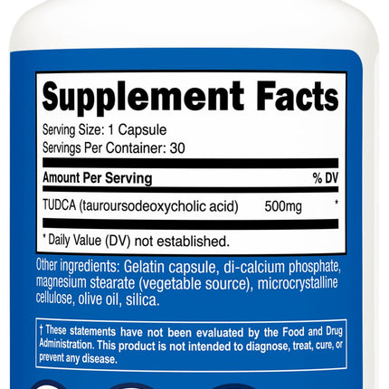 Nutricost Tudca 500mg, 30 Capsules (Tauroursodeoxycholic Acid) - Premium Quality, Gluten Free