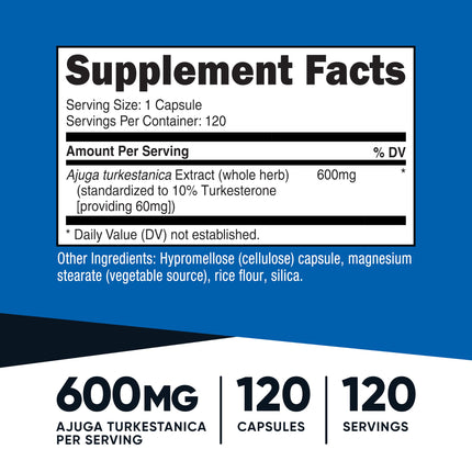 Nutricost Turkesterone 600mg - 120 Capsules | Vegetarian, Non-GMO, Gluten Free
