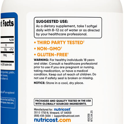 Nutricost Ubiquinol Softgels 100 mg, 240 Softgels – Active CoQ10, Gluten Free, Non-GMO