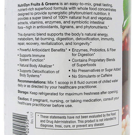 NutriDyn Fruits & Greens Strawberry/Kiwi – Certified Organic 300g with Acai, Goji, Mangosteen & Noni
