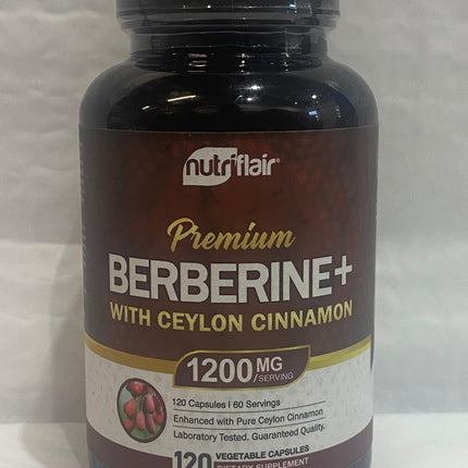 NutriFlair Berberine HCL 1200mg + Cinnamon - 120 Veggie Capsules