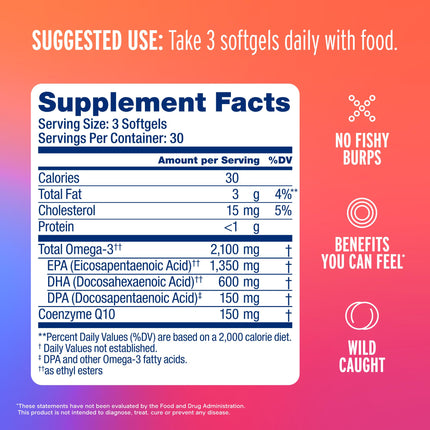 Oceanblue Omega-3 2100 with CoQ10 | Triple-Strength Fish Oil + CoQ10 | Orange Flavor | Heart Support | 90 Softgels