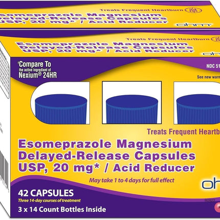 Ohm Esomeprazole Magnesium 20 mg Delayed-Release Capsules – 24-Hour Heartburn & Acid Reflux Relief (84-count)