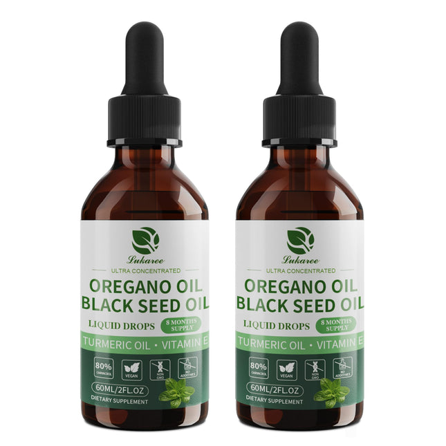 Lukaree 4-in-1 Oil of Oregano with Black Seed Oil – 80% Carvacrol, 2 oz, 2-Pack (Vegan, Non-GMO)