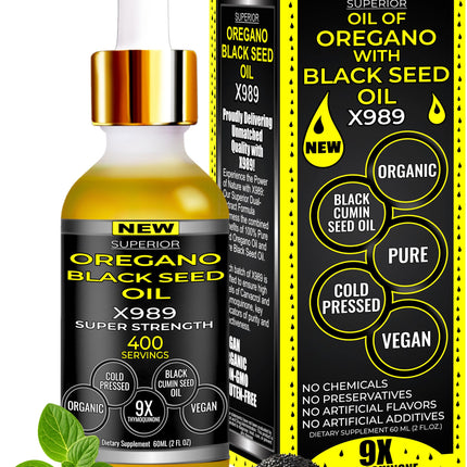 SUPERIOR FULVIC HUMIC X935 – Oil of Oregano with Black Seed Oil Drops, 400 Servings, 2-in-1 Organic Liquid