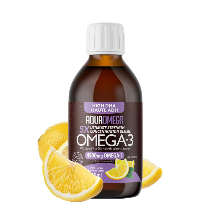 5X Ultimate Strength Omega-3 Fish Oil Liquid – High DHA & EPA, Lemon, 7.60 fl oz