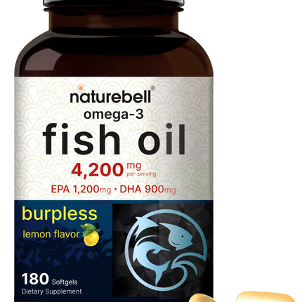 Omega 3 Fish Oil 4200mg – 180 Burpless Softgels | EPA 1200mg DHA 900mg | Lemon