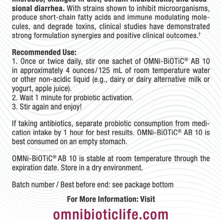 OMNi BiOTiC AB 10 – Clinically Tested Restorative Probiotic for Gut Flora & Digestion (30 Daily Packets) – Vegan, Hypoallergenic, Non-GMO