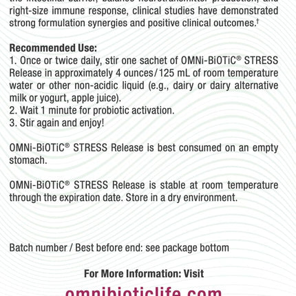 OMNi BiOTiC Stress Release – Probiotic for Stress & Gut-Brain Support (Vegan, Non-GMO, 28 Packets)