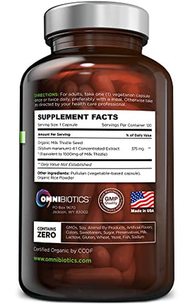 OmniBiotics Organic Milk Thistle 1500mg | 4X Concentrated Extract | 120 Vegan Capsules