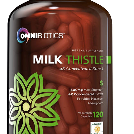 OmniBiotics Organic Milk Thistle 1500mg | 4X Concentrated Extract | 120 Vegan Capsules