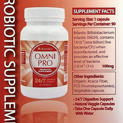 Omnitrition Omni Pro Probiotic Supplement – 24/7 Digestive Support, 90 Capsules