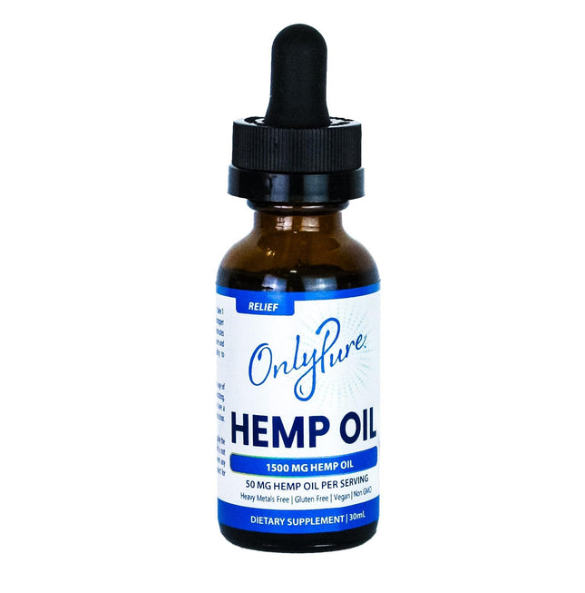 OnlyPure Relief Hemp Oil Drops – 1500 mg, 30 mL | Wellness, Sleep & Relaxation | All-Natural, MCT Oil, Non-GMO, Vegan
