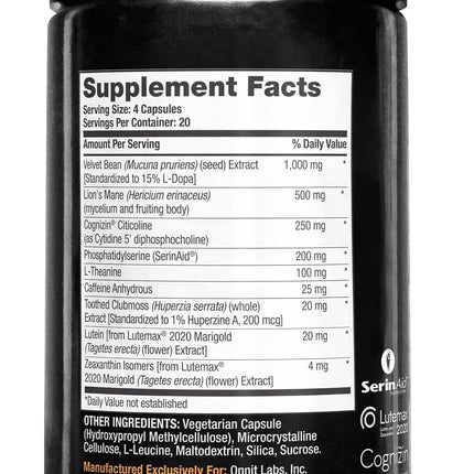 ONNIT Alpha Brain Black Label Capsules – Non-GMO Citicoline Brain Support for Focus & Clarity | 80 Count