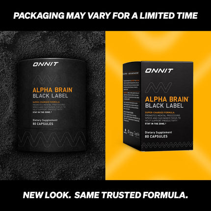 ONNIT Alpha Brain Black Label Capsules – Non-GMO Citicoline Brain Support for Focus & Clarity | 80 Count
