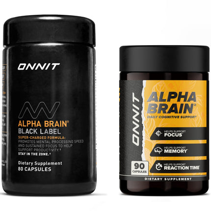 ONNIT Premium Alpha Brain Bundle – 90 Count + Black Label 80 Count Nootropic Brain Supplement