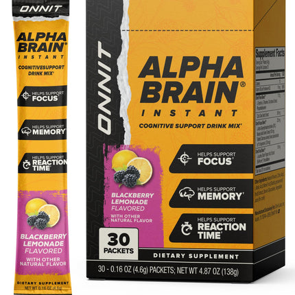 ONNIT Alpha BRAIN Instant Nootropic Drink Mix – Blackberry Lemonade, 30 Packets