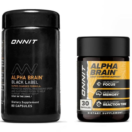 ONNIT Premium Alpha Brain Bundle – Alpha Brain 30ct + Black Label 80ct Nootropic