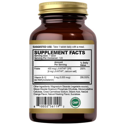 Oppuland Methyl B-12 5000mcg Chewable with Folate – Vegan Sublingual Tablets (Orange) – 120 Count