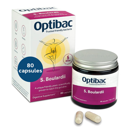 OptiBac Saccharomyces boulardii | 5 Billion Live Cultures | Vegan & Gluten Free | 80 Capsules
