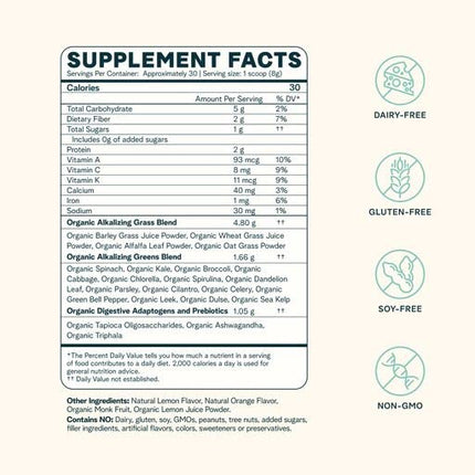 Ora Organic Greens Powder – Citrus Flavor, 30 Servings | Vegan, Gluten-Free, 20+ Organic Greens + Adaptogens