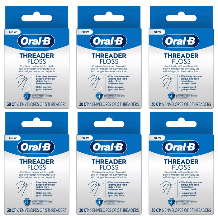Oral-B Glide Threader Floss, 30-Count (Pack of 6) | Braces & Implants