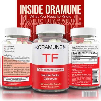 Oramune Transfer Factor & Colostrum Supplement | Bovine Colostrum Capsules for Immunity & Wellness - 100 Capsules