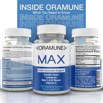 Oramune Max Immune Support — Transfer Factor & Colostrum, 100 Caps
