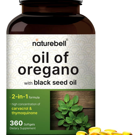 NatureBell Oregano Oil 7,500mg with Black Seed Oil | 360 Softgels | Immune Health | Non-GMO