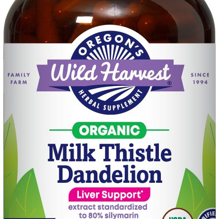 Oregon's Wild Harvest Milk Thistle & Dandelion — Organic Capsules, 180 Count