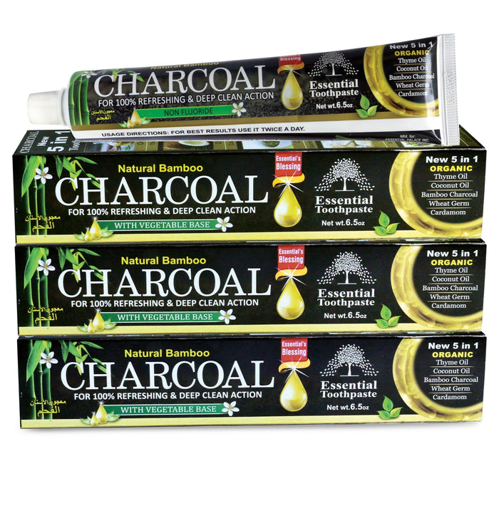 Organic Bamboo Charcoal Toothpaste - 100% Natural Whitening - 3-Pack (6.5 oz each)