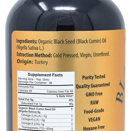 Prime Natural Organic Black Seed Oil 16oz – Cold Pressed, 1.7% Thymoquinone, USDA Organic, Turkish Origin