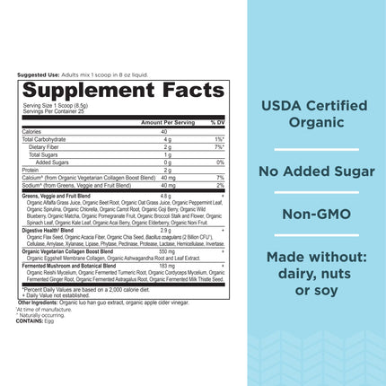 Ancient Nutrition Supergreens Powder – Organic Greens with Collagen, 25 Servings