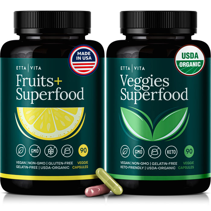 Etta Vita 100% Organic Fruits & Veggies, 180 Capsules – Vegan, Non-GMO, Made in USA