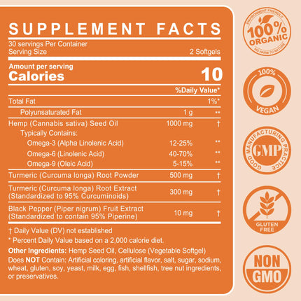 2 Pack Hēmp Oil Capsules with Turmeric — Organic Hemp Seed Oil + Curcumin