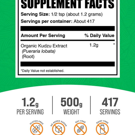 Organic Kudzu Root Extract Powder - 500g (1.1 lb) - Gluten Free | BulkSupplements.com