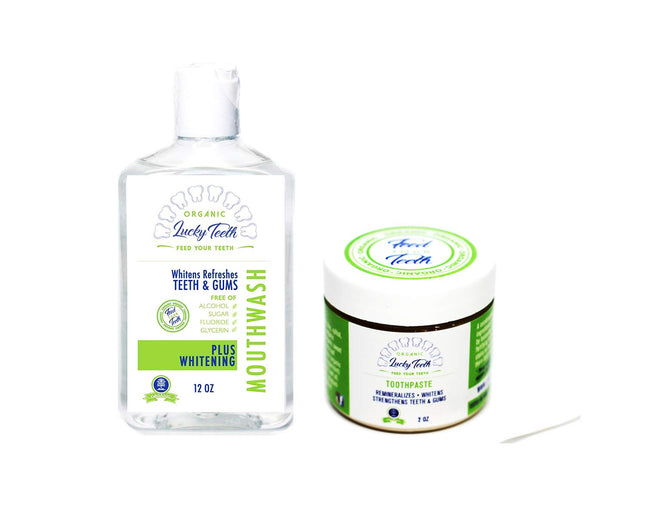 Organic Oral Care Pack - Food Grade Peroxide Whitening Mouthwash + Remineralizing Toothpaste - by Lucky Teeth