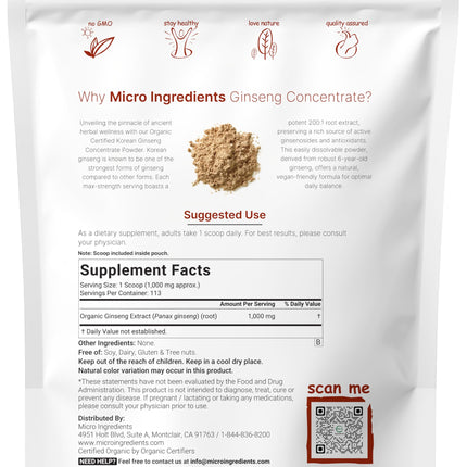 Micro Ingredients Organic Korean Ginseng Powder 200:1 - 4 oz | Red Panax Ginseng, High Ginsenosides