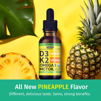 2 Pack Organic Vitamin D3 K2 Drops with MCT Oil – Pineapple 2 fl oz | 5000 IU Immune Support