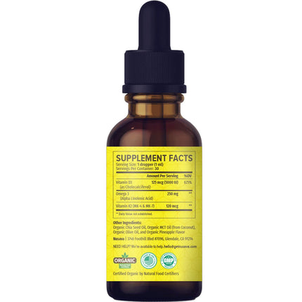 2 Pack Organic Vitamin D3 K2 Drops with MCT Oil – Pineapple 2 fl oz | 5000 IU Immune Support
