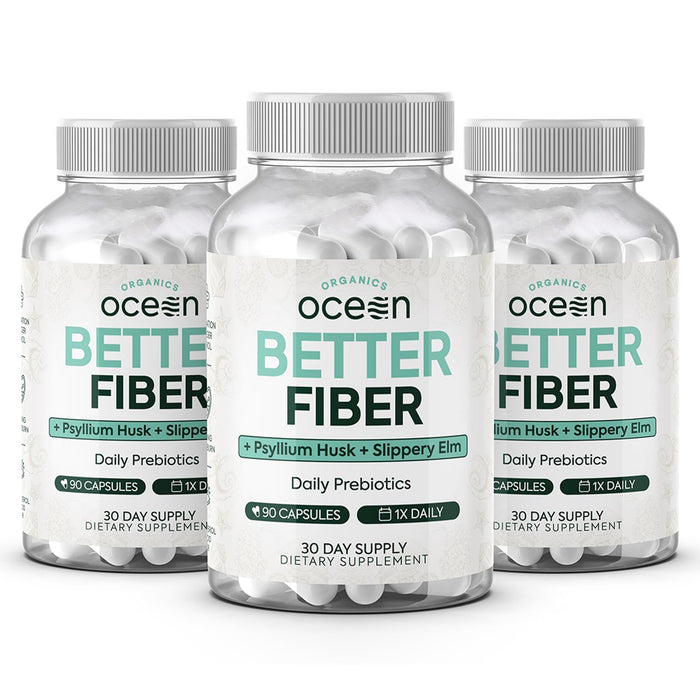 Organics Ocean Better Fiber - Daily Fiber Supplement for Gentle, Regular Bowel Movements (3 Bottles)