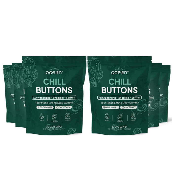 Organics Ocean Chill Buttons – Natural Ashwagandha Gummies with KSM-66, Rhodiola & Saffron | Relaxation, Mood & Focus (6-Pack, 360 Count)