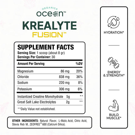Organics Ocean Krealyte Fusion: Instantized Creatine Monohydrate + Electrolytes, Pink Lemonade, 30 Servings